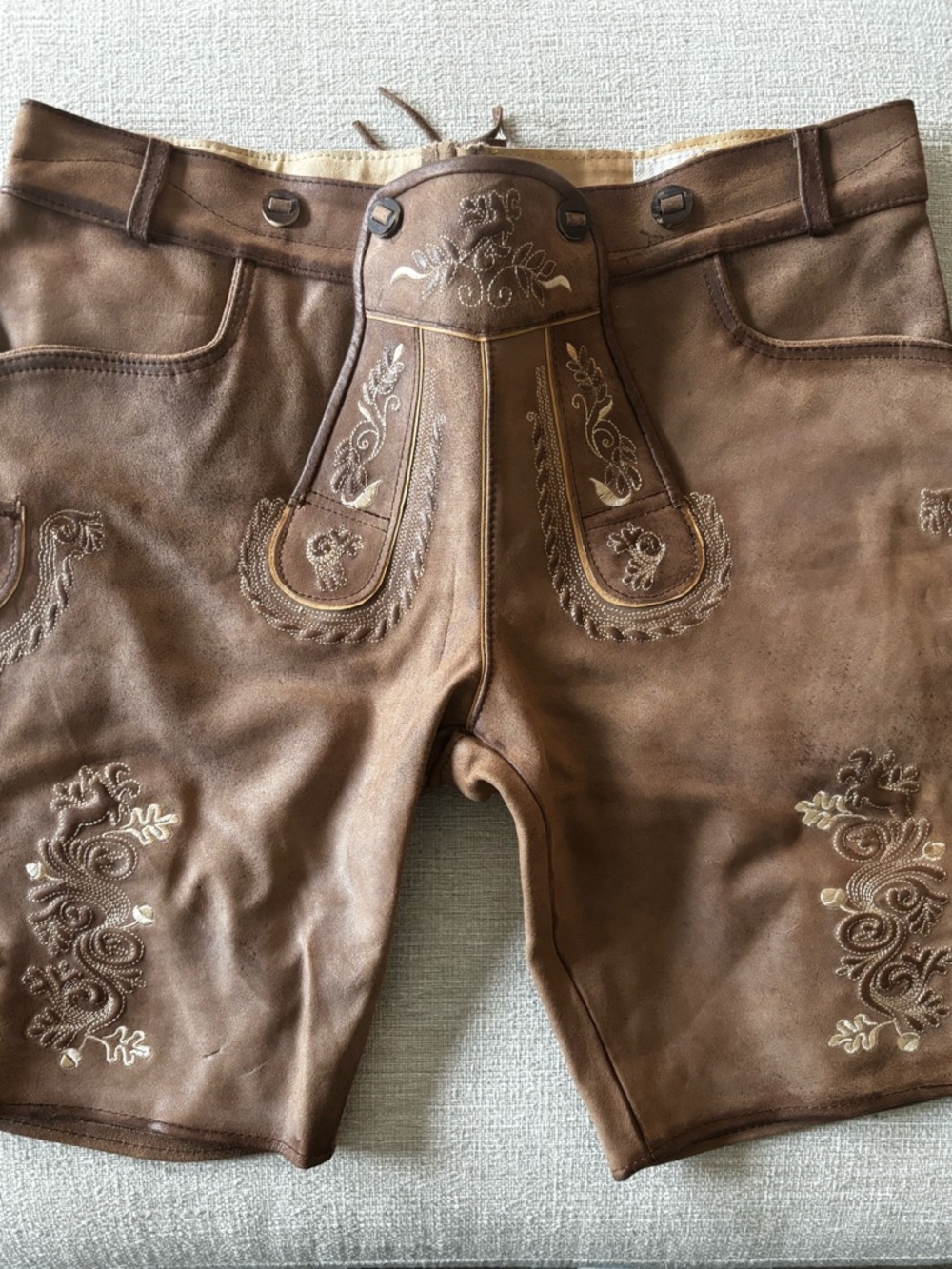 Lederhosen Embroidered Brown Leather Shorts
